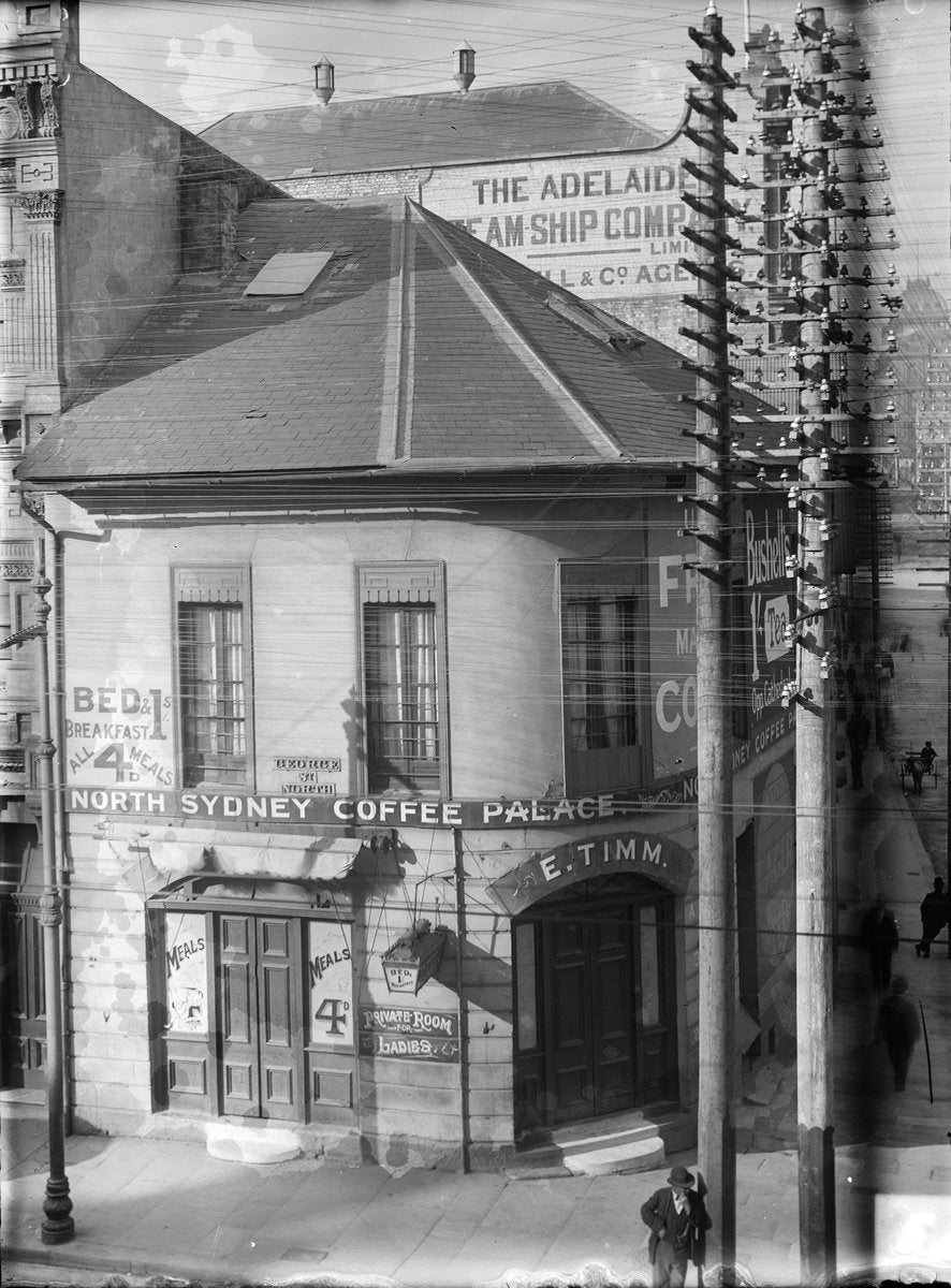 E. Timm's North Sydney Coffee Palace, George Street — photograph, from George Street, circa 1900
