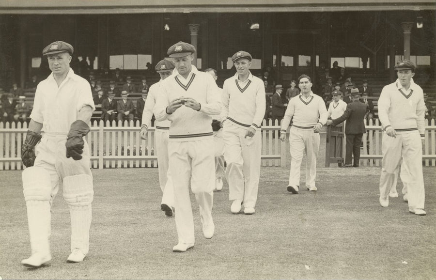 Cricketers taking the field, Sydney Cricket Ground — photograph, from Sydney Cricket Ground, circa 1937