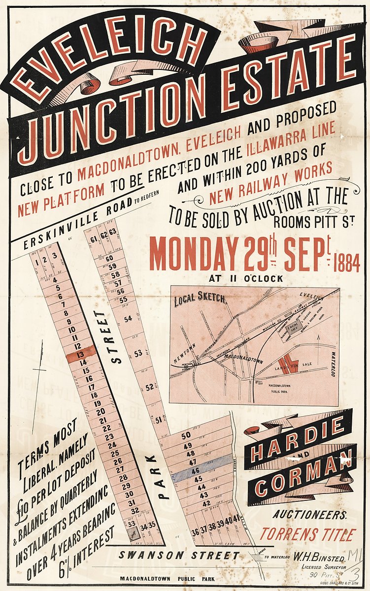 Eveleigh Junction Estate subdivision plan, Erskineville — map, from Erskineville, 1884