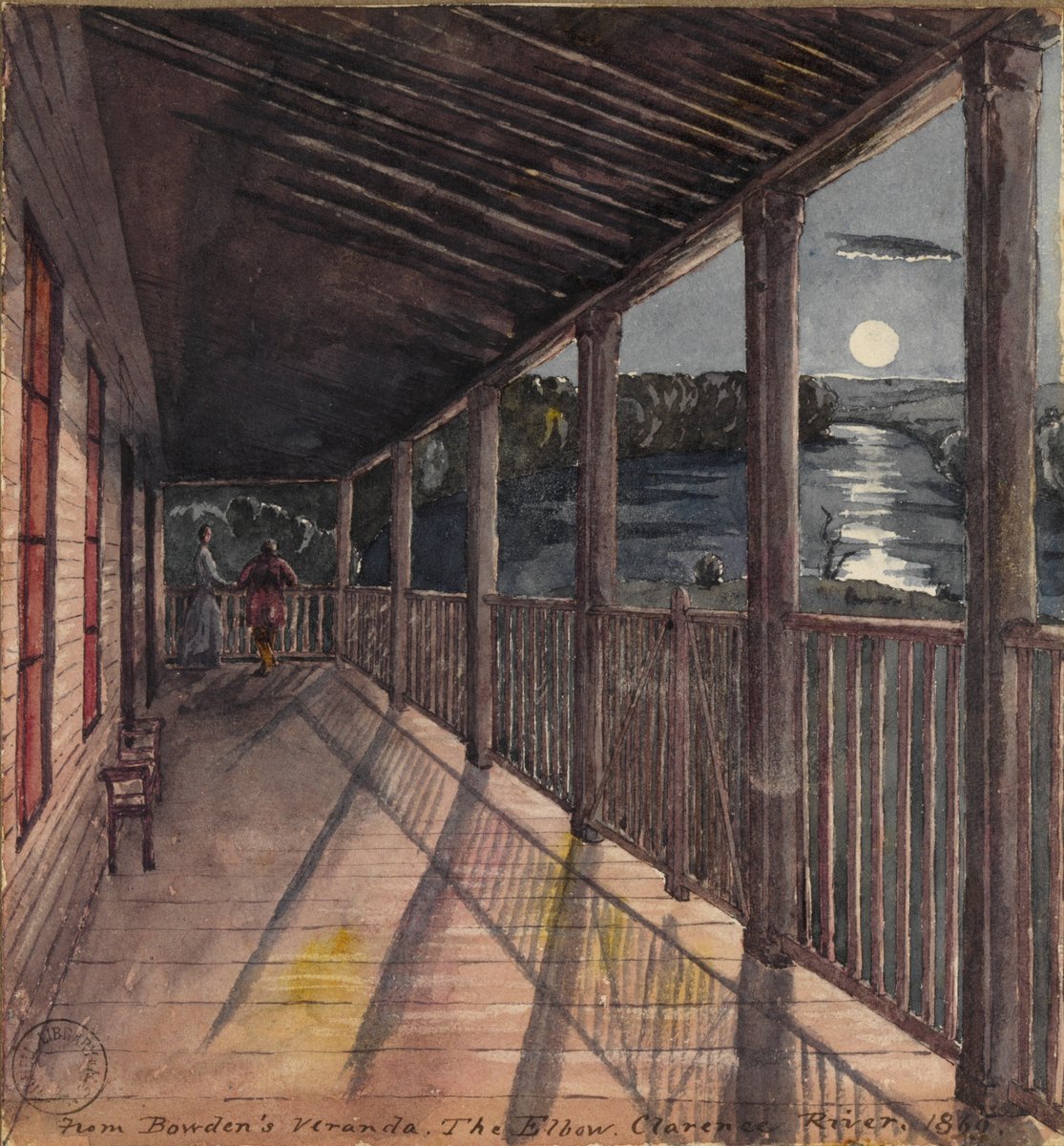 Moonlight from Bowden's veranda, The Elbow, Clarence River — illustration, from New South Wales, circa 1860