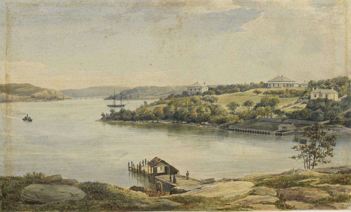 Johnstons Bay and the Balmain villas, watercolour by George F. Halsted — illustration, from Balmain, circa 1865