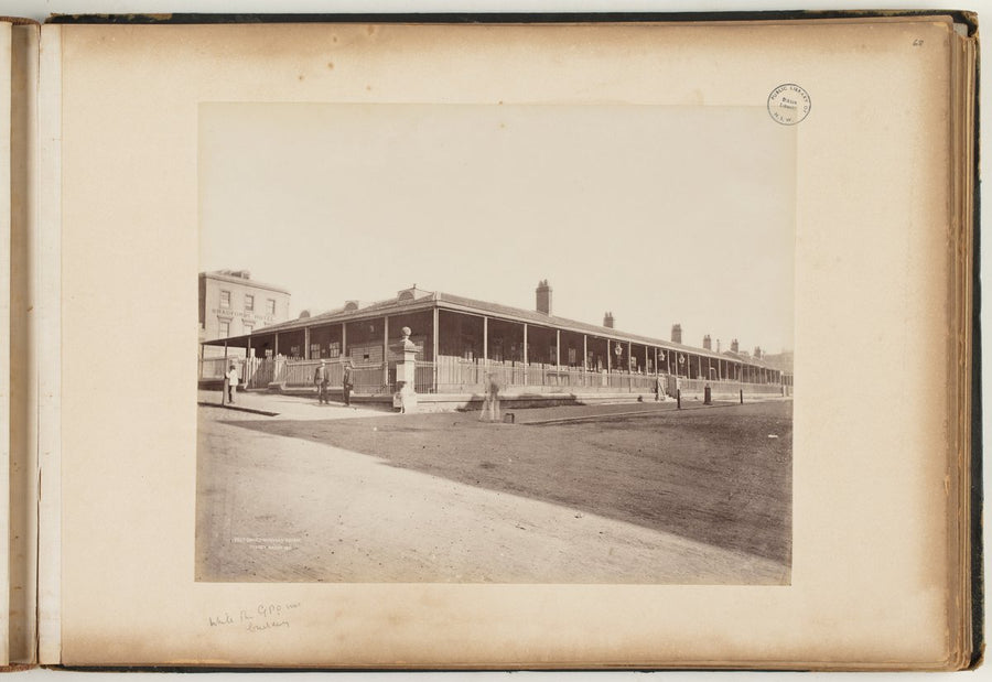 Post Office at Wynyard Square, Sydney — photograph, from Wynyard Square (Wynyard Park), Sydney, circa 1870