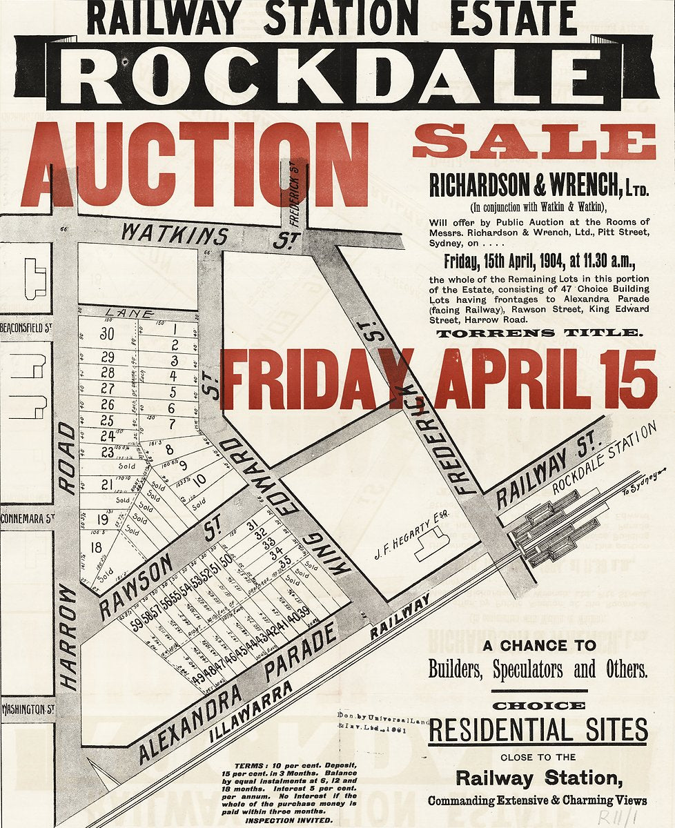 Railway Station Estate, Rockdale — subdivision plan and auction notice — map, from Rockdale, 1904