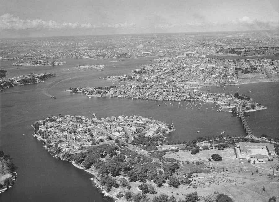 Parramatta River peninsulas from the air — photograph, from Sydney, circa 1949