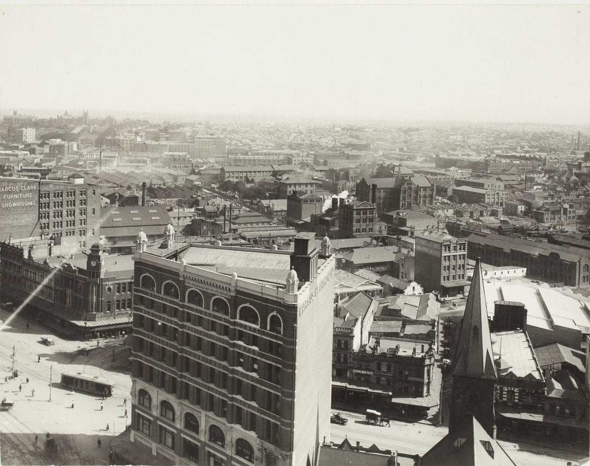 City rooftops from Central Railway Station, Sydney — photograph, from Eddy Avenue, circa 1871