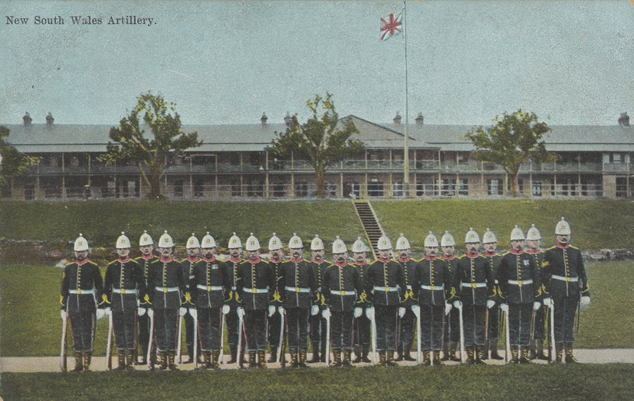 New South Wales Artillery at Victoria Barracks, Paddington — photograph, from Oxford Street, circa 1890
