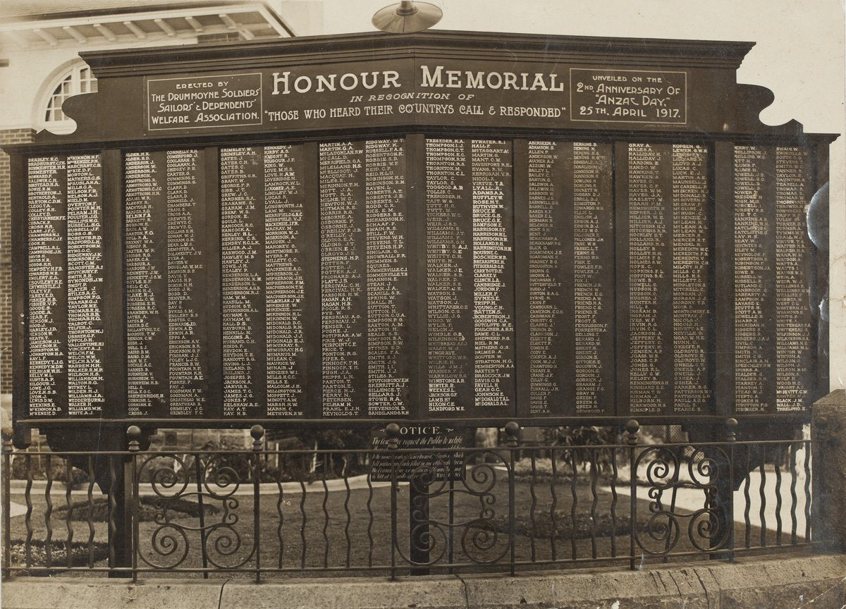 Drummoyne Honour Memorial, unveiled Anzac Day 1917 — photograph, from Drummoyne, circa 1915