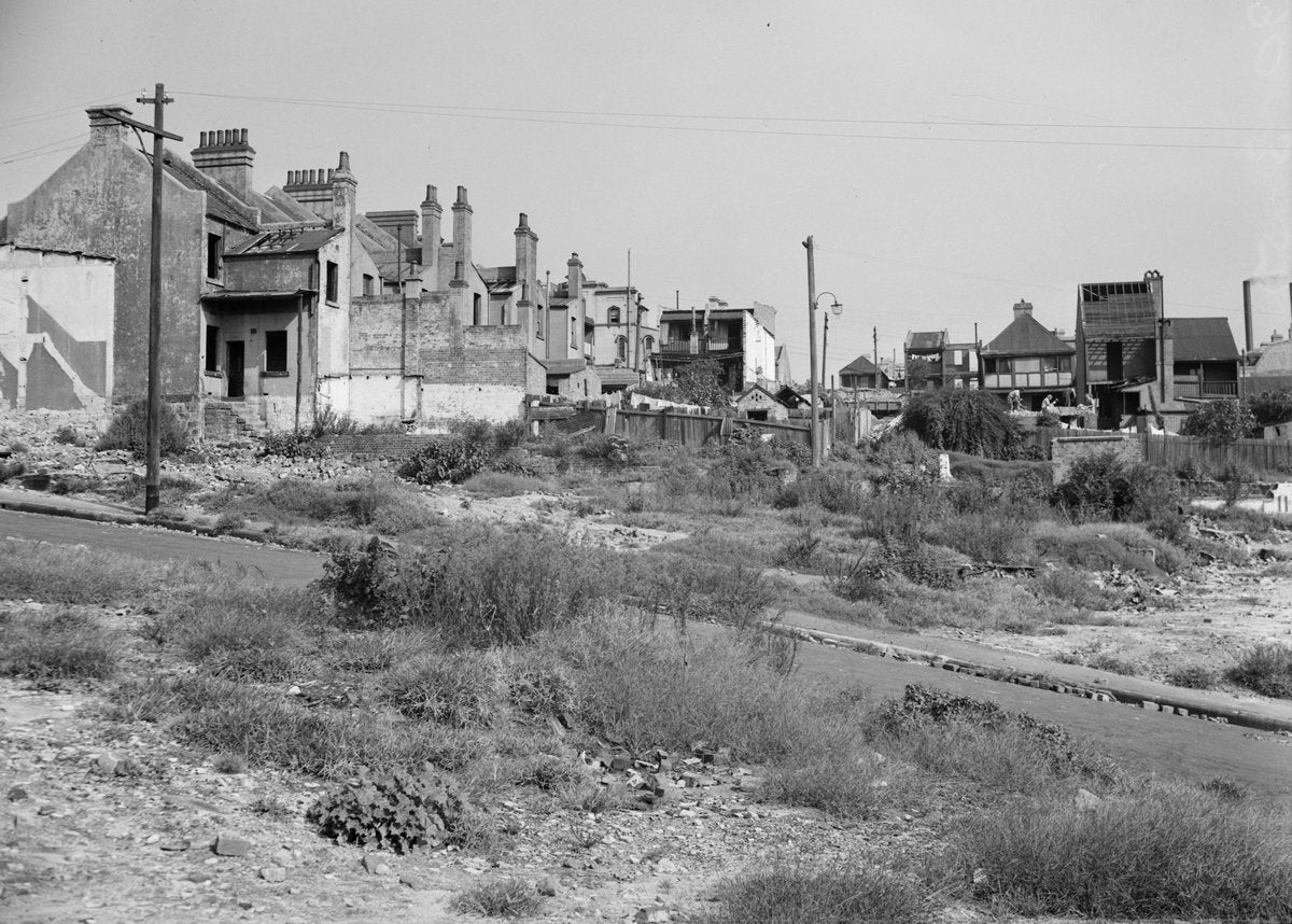 Partly demolished terraces and cleared ground, Surry Hills, March 1950 — photograph, from Surry Hills, circa 1950