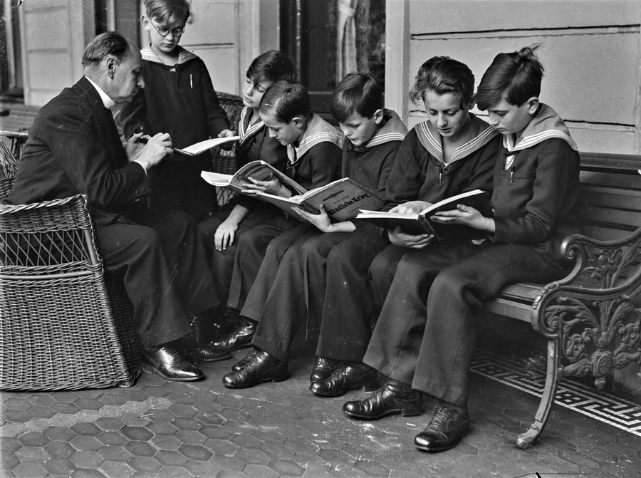 Viennese Boys' Choir reading German books, Sydney — photograph, from Sydney, circa 1935