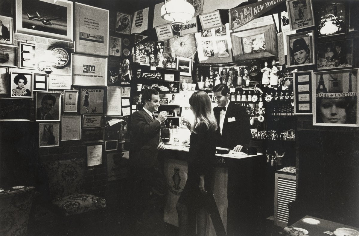 Memorabilia-covered bar, Kings Cross — photograph, from Victoria Street, circa 1967