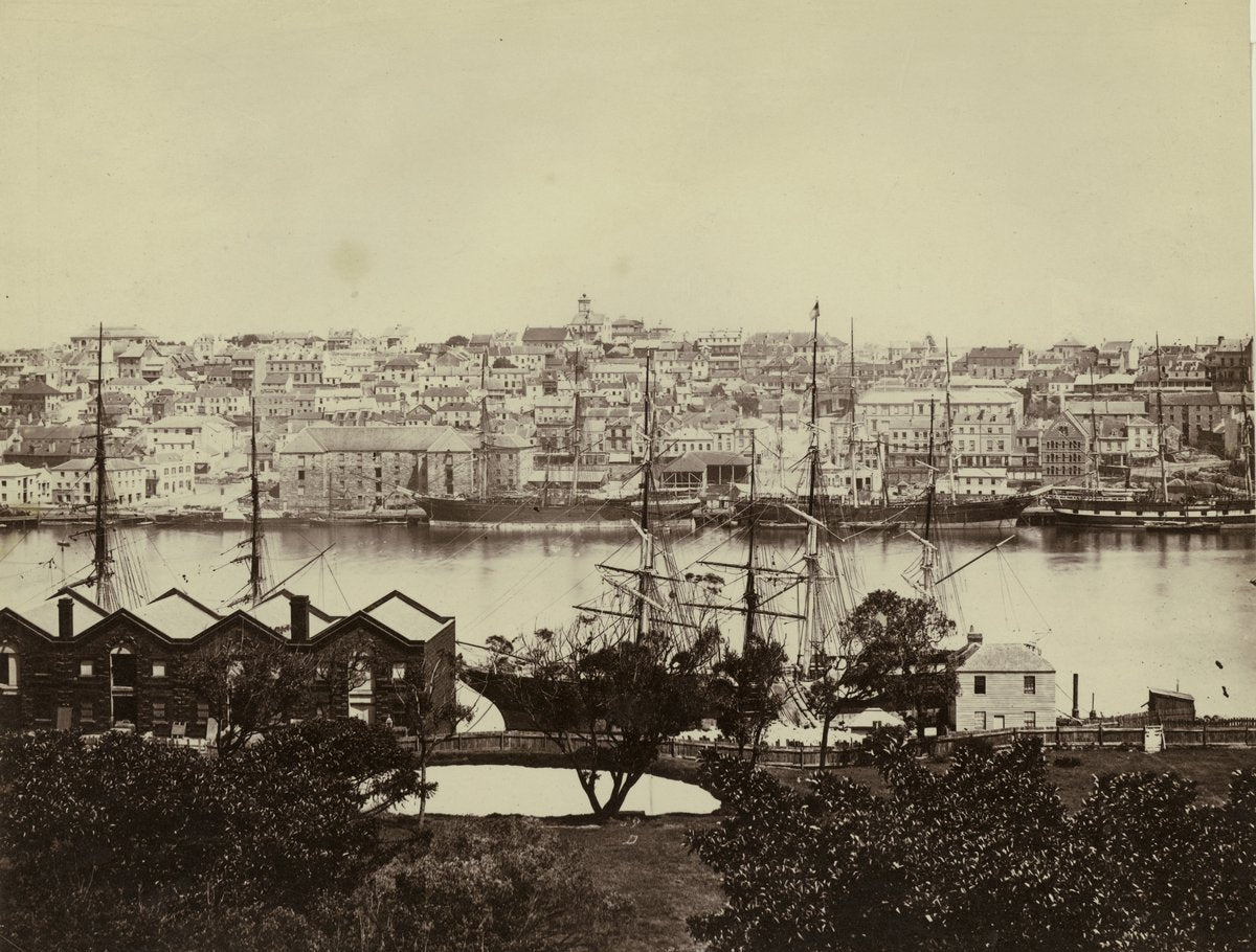 Circular Quay and The Rocks from Government House Tower, 1870 — photograph, from Sydney CBD, circa 1870