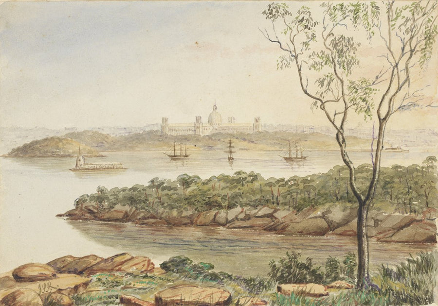 Garden Palace across Sydney Harbour from North Shore — illustration, from The Domain, circa 1880