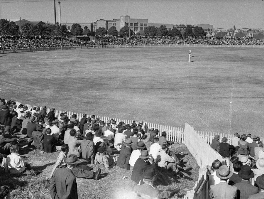 Record crowd at cricket, Marrickville Oval — photograph, from Marrickville, circa 1944