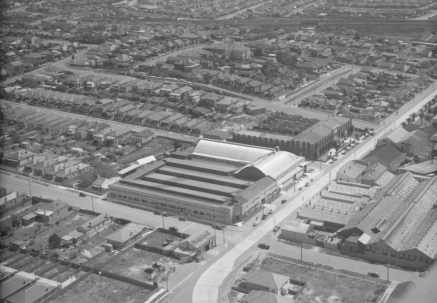 Factory complex among terraced streets, Marrickville — photograph, from Marrickville, circa 1940