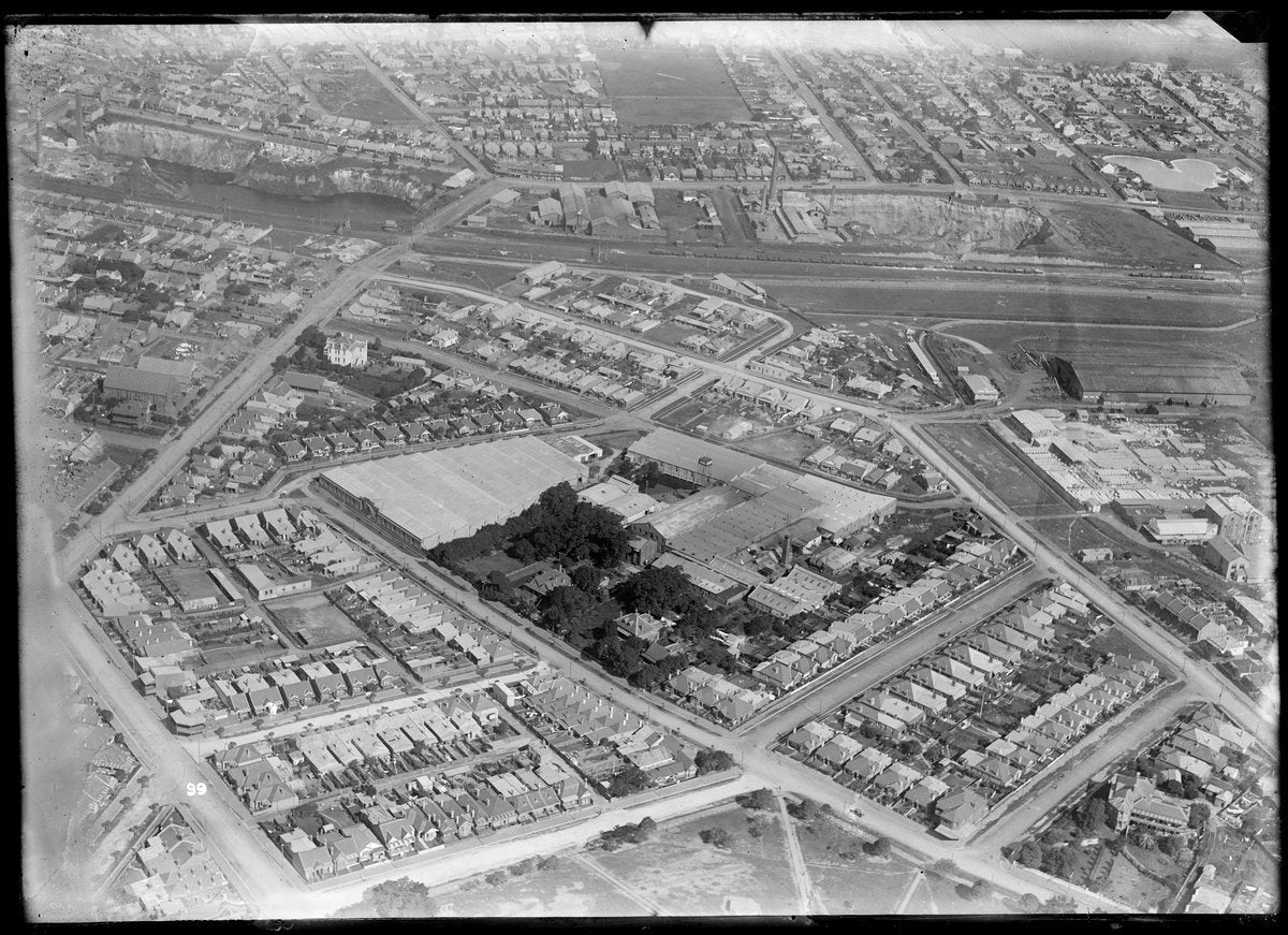 Milton Kent aerial over a Sydney factory district, ca. 1937 — photograph, circa 1937