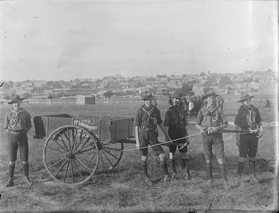 1st Leichhardt Scout Troop with a hand-drawn cart — photograph, from Leichhardt, circa 1914