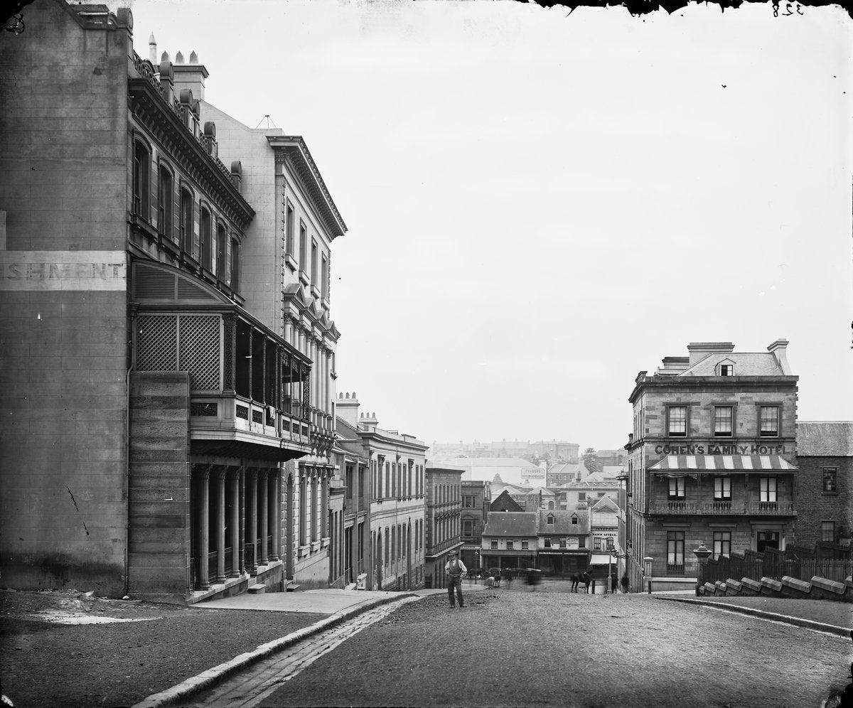 Cohen's Family Hotel near the Sydney Town Hall, c. 1870 — photograph, circa 1870