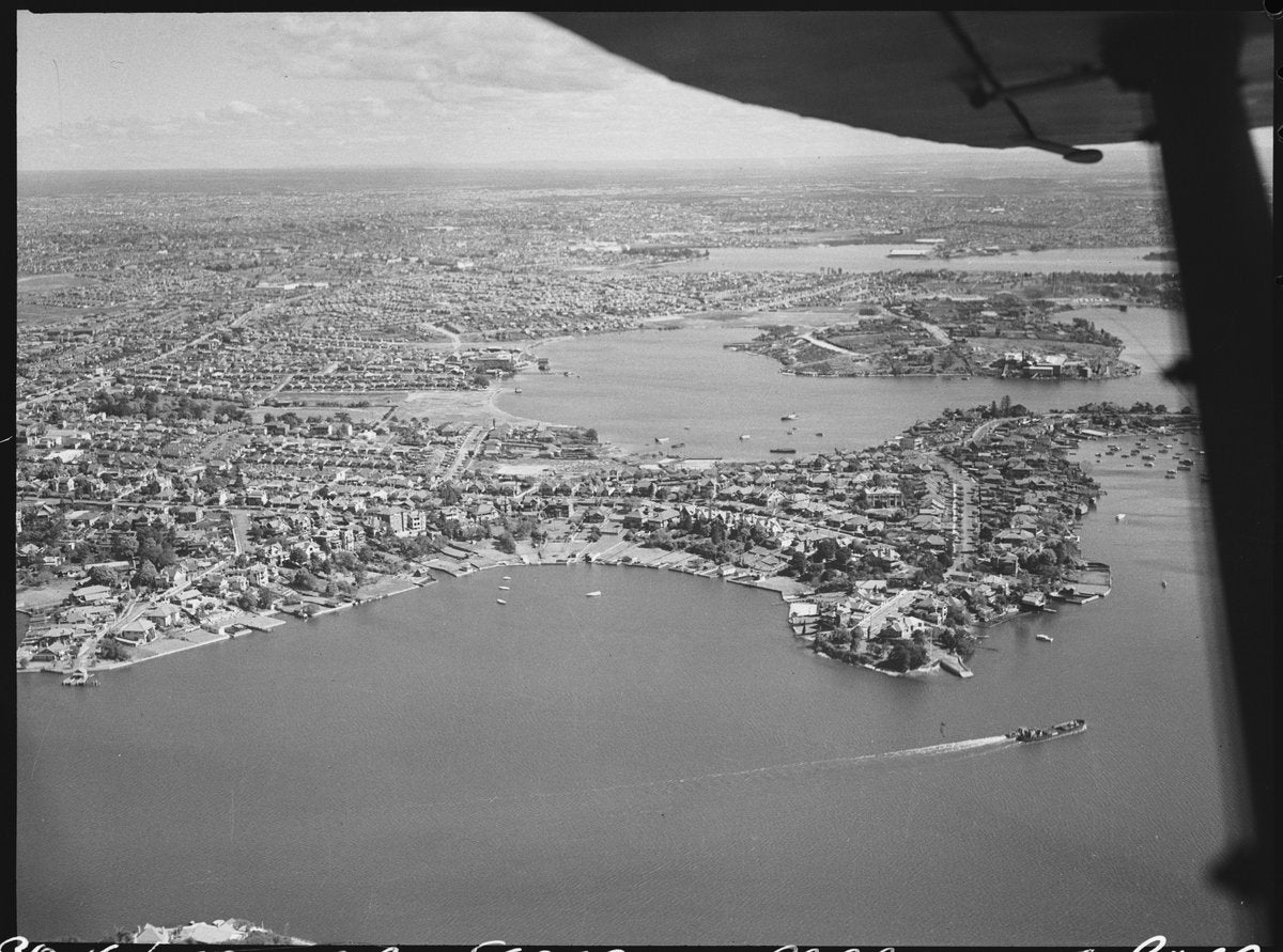 Parramatta River from the air, September 1949 — photograph, from Parramatta River, circa 1949