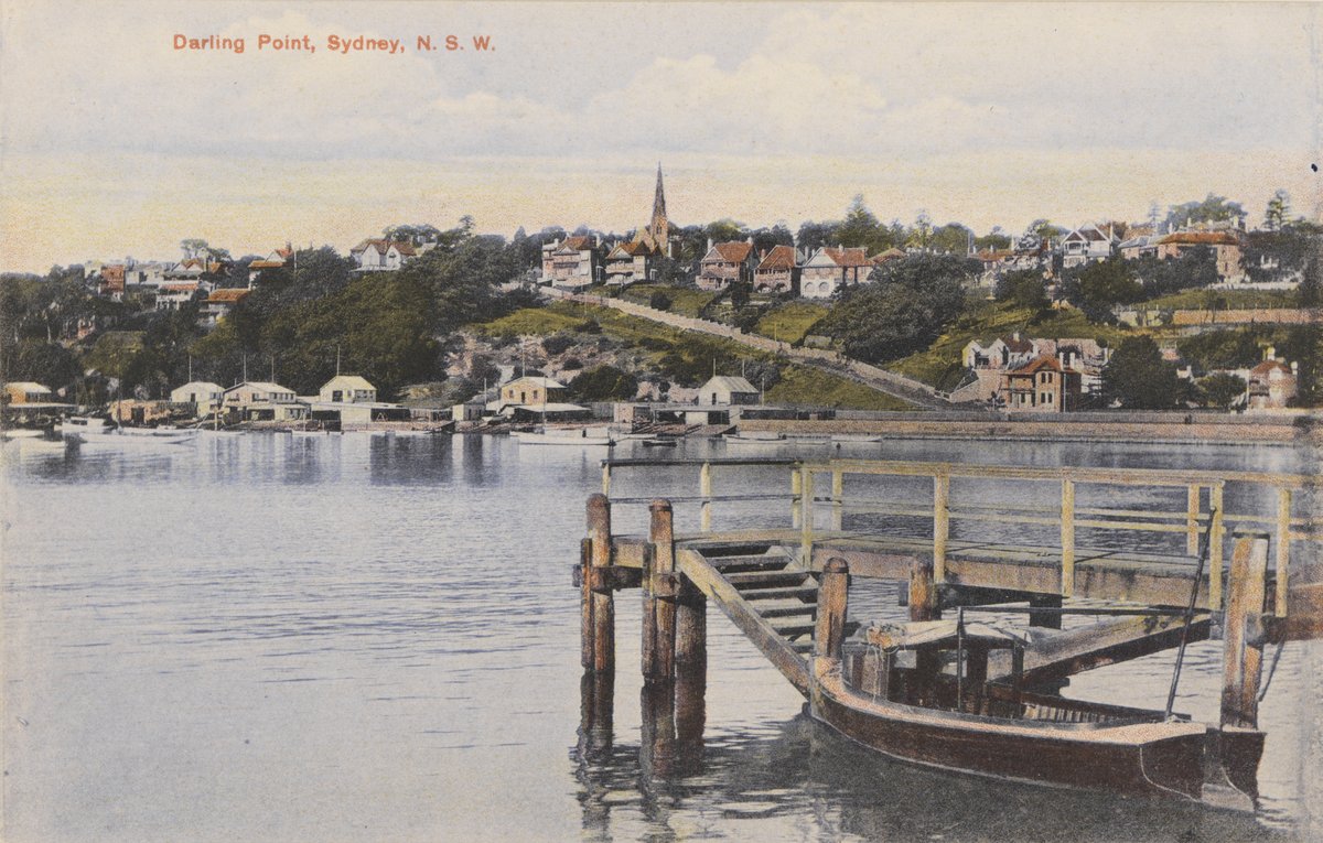 Darling Point waterfront with St Mark's spire — photograph, from Darling Point, circa 1915