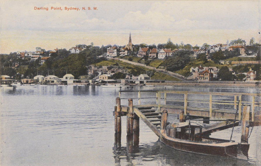 Darling Point waterfront with St Mark's spire — photograph, from Darling Point, circa 1915