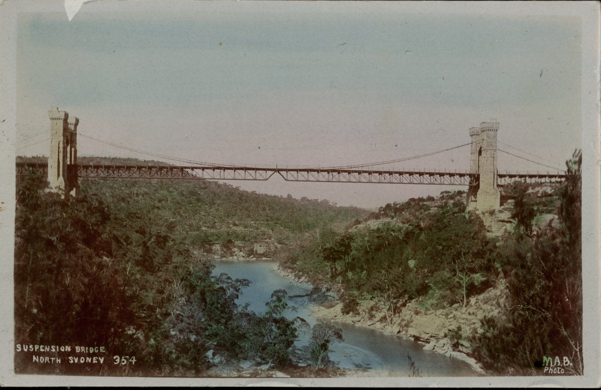 Suspension Bridge over Long Gully, between Cammeray and Northbridge — photograph, from Long Gully Bridge (Suspension Bridge), Cammeray–Northbridge, Sydney, circa 1900