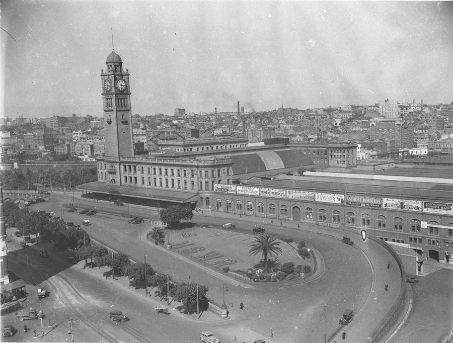 Central Railway Station from the Marcus Clark Building, 1930 — photograph, from George Street, circa 1930