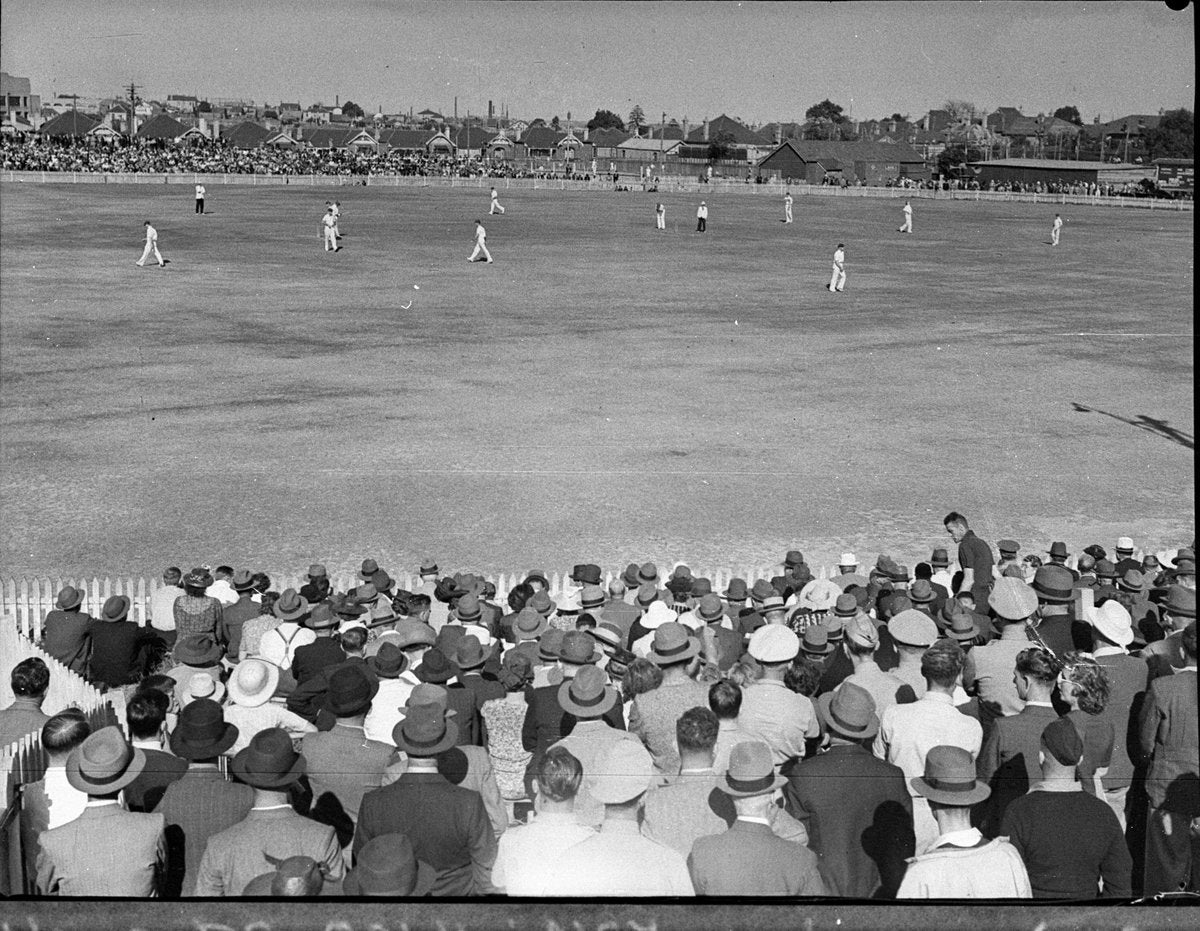 Record crowd at the cricket, Marrickville Oval, 1944 — photograph, from Marrickville Oval, Marrickville, NSW, circa 1944