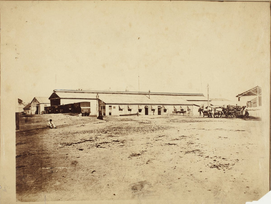 Sydney's first railway terminus at Redfern, 1871 — photograph, from George Street, circa 1871