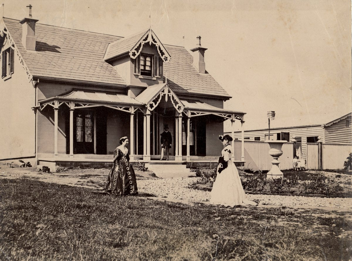 Eugene Dominique Nicolle's cottage, Railway Terrace, Burwood — photograph, from Burwood, circa 1875