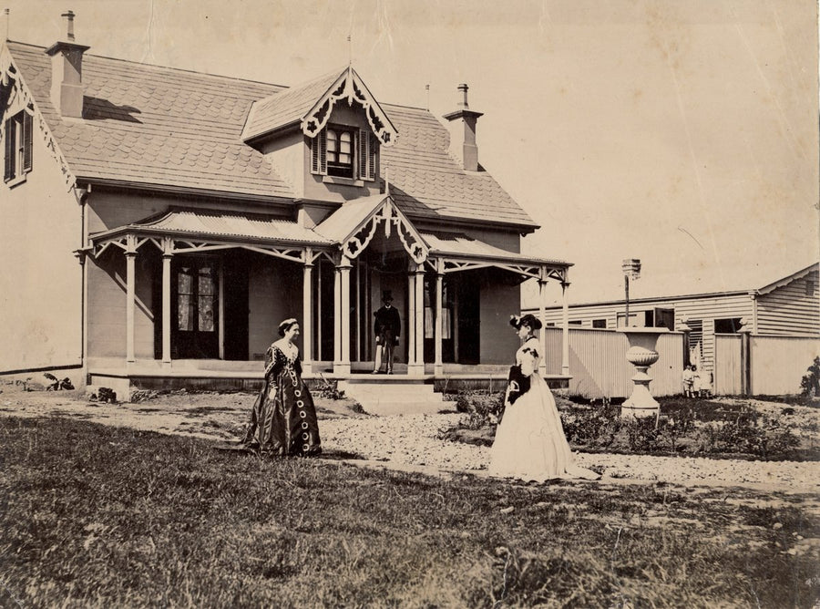 Eugene Dominique Nicolle's cottage, Railway Terrace, Burwood — photograph, from Burwood, circa 1875