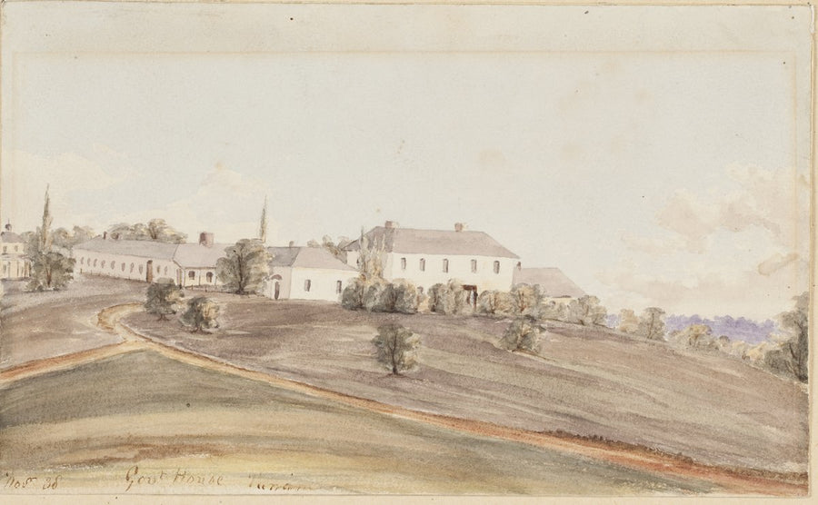 Old Government House, Parramatta, from the surrounding grounds, November 1838 — illustration, from Old Government House, circa 1838