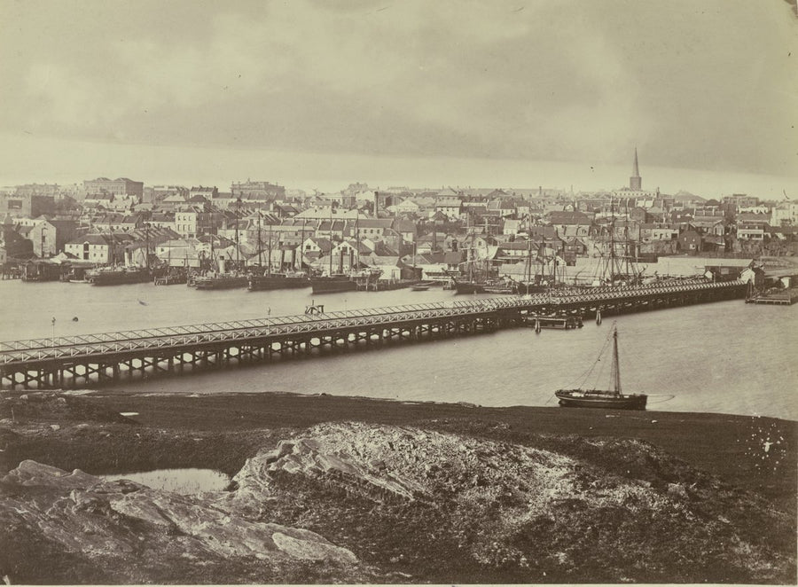 First Pyrmont Bridge, Darling Harbour — photograph, from Pyrmont Bridge, circa 1870
