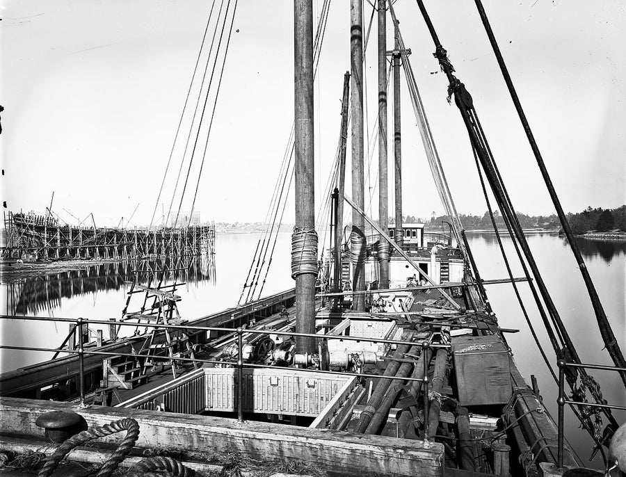 Timber schooner at Hudson's Timber yard, Blackwattle Bay — photograph, from Blackwattle Bay, c. 1922