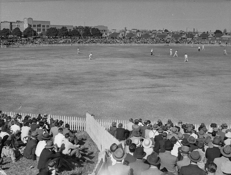 Record crowd at cricket, Marrickville Oval — photograph, from Marrickville, circa 1944