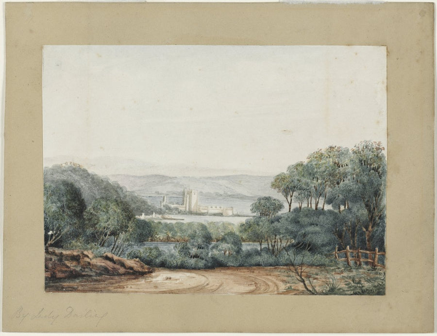 Fort Macquarie seen across the water, Sydney — illustration, from Fort Macquarie, Bennelong Point, Sydney, circa 1827